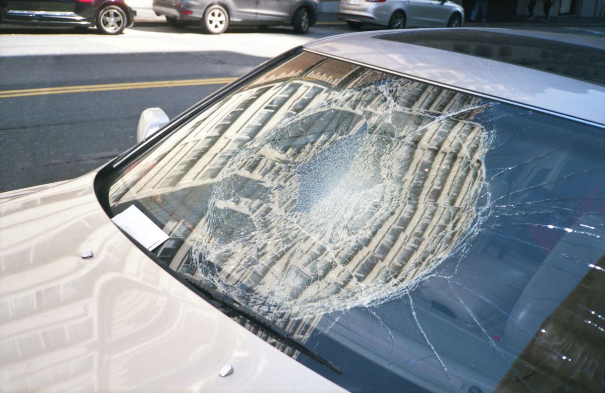 car with smashed windshield